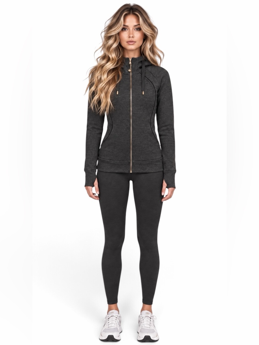 Lululemon – Scuba Hoodie * Plush Full Zip Velour – Heathered Core Black – Sz. 8